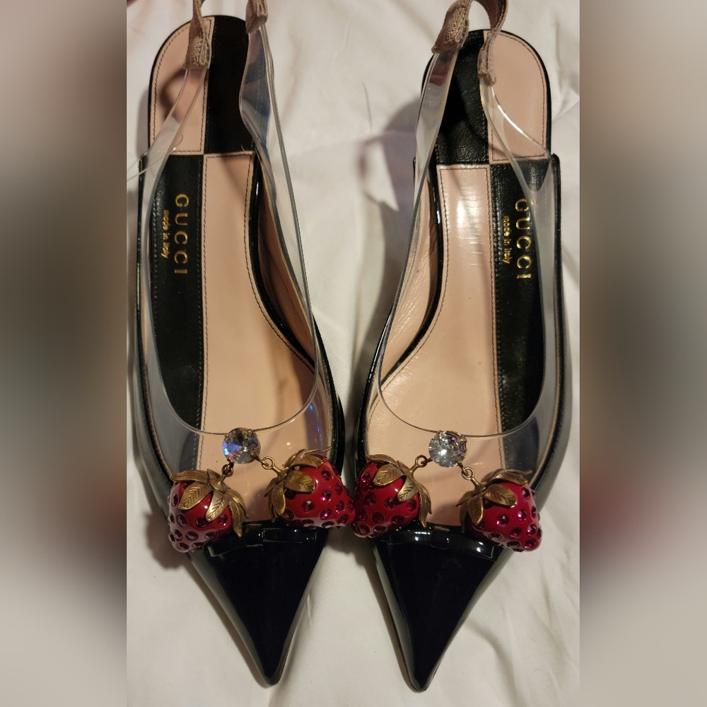 Gucci Eleanor Strawberry Plexi Slingback SHOES, 36.5